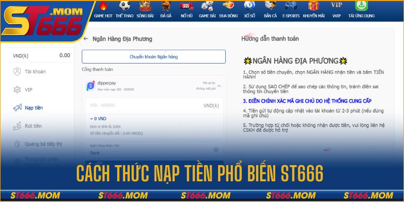 Phương thức nạp tiền phổ biến